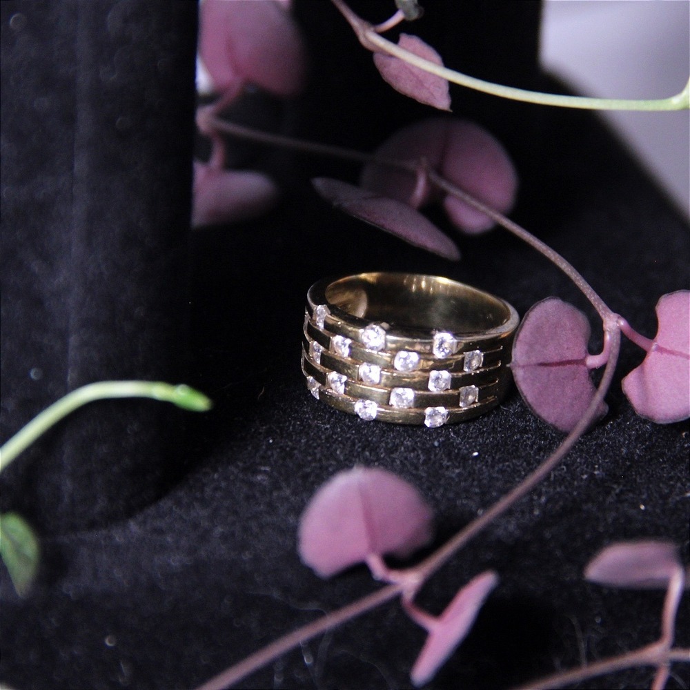 Gold Over Sterling Silver Triple Row Cubic Zirconia Band Ring Size‎ 7.25 CZ 925